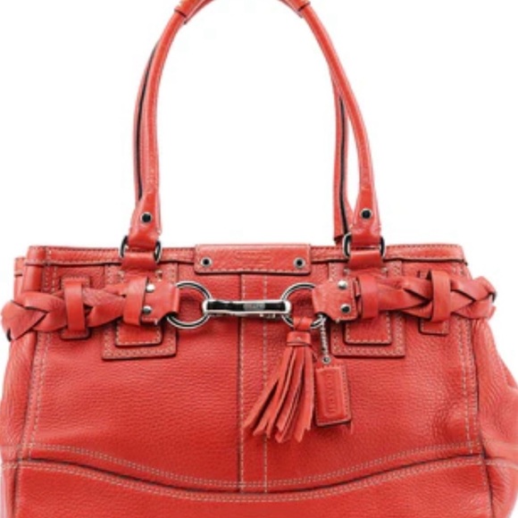 Handbags - Coach Hampton braided pebbled leather shoulder bag, model F13084.